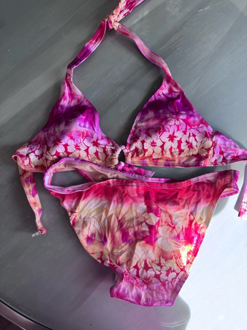 lei Pink and Purple Floral Halter Bikini Top
